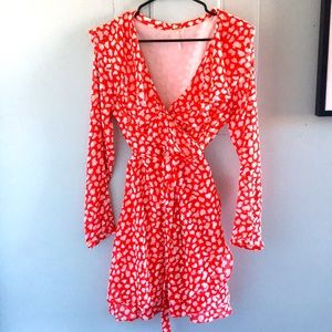 Free People wrap ruffle dress red dot M